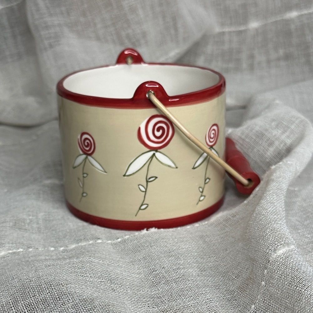 Vintage Boyds Home Ceramic Lantern Candle Holder with Metal & Wooden Handle EUC